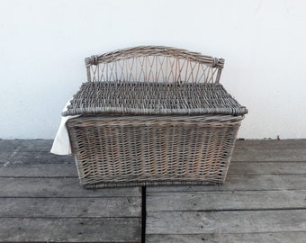 Grote Vintage Boho handgemaakte rieten opbergmand met deksel, opbergdoos met deksel, decoratieve mand, landelijke stijl, mand voor opslag