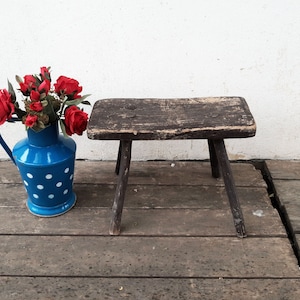 Hungarian Rustic Antique Primitive Handmade Farmhouse Wooden Milking Stool, wooden bench, Small Old Stool, wooden stool for kids