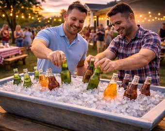 Lavabo galvanizado vintage de 89 cm de largo, macetero rústico para flores, hielera para bodas, hielera para fiestas al aire libre, decoración de jardín estilo granja
