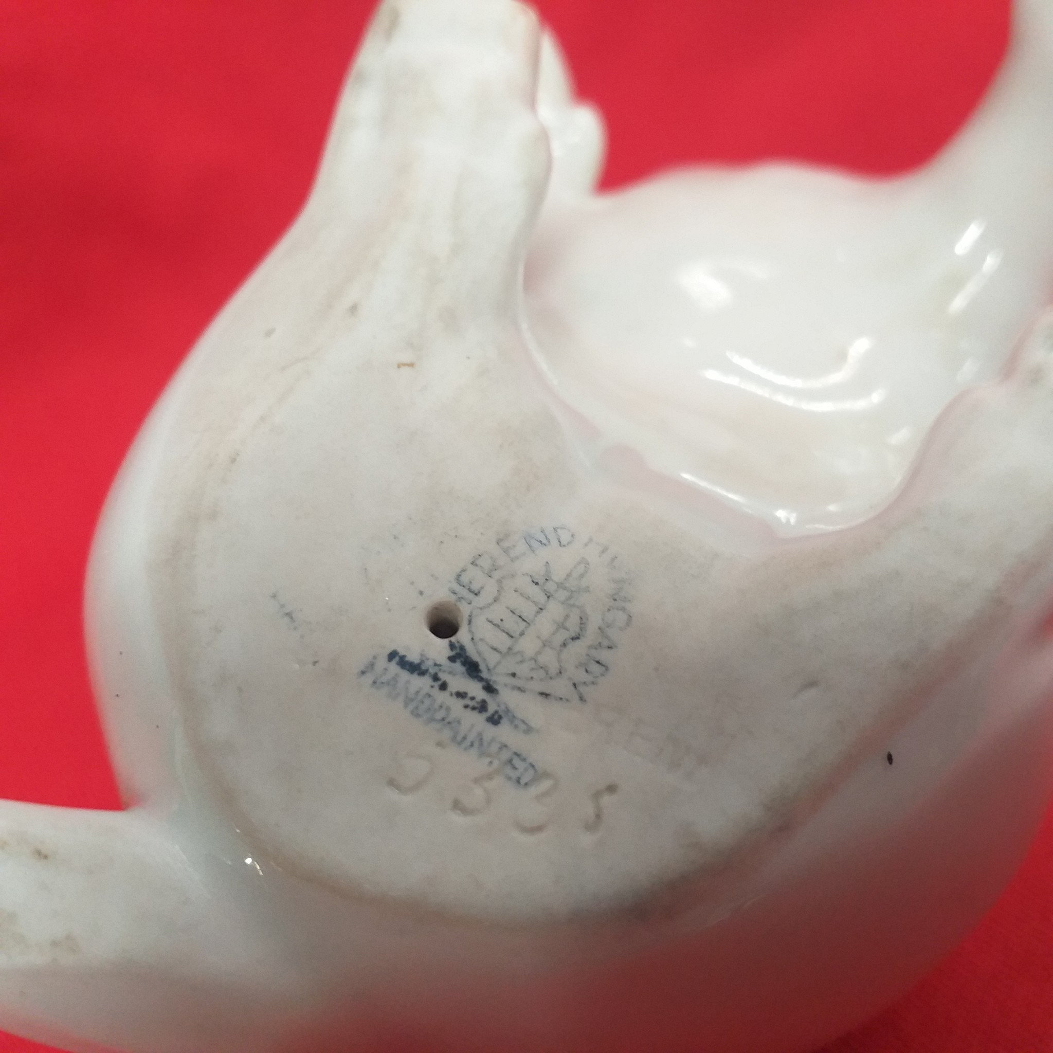 Hungarian Herend China Porcelain White Rabbit Figurine, Hand