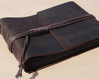 Personalized Leather Photo Album, Wedding Guest Book, Vintage Look