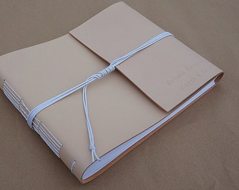 Personalized Leather Scrapbook Album, Handmade Wedding Guest Book
