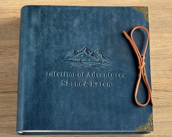 Our Adventure Book, Personalized Leather Photo Album, Custom Slip in Scrapbook Album