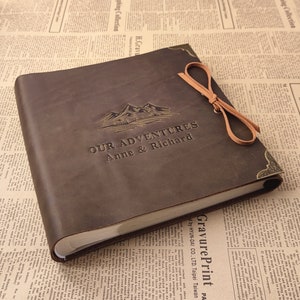 Personalized Leather Photo Album, Our Adventure Book, Slip-in Scrapbook  for 4x6 or 5x7 photos
