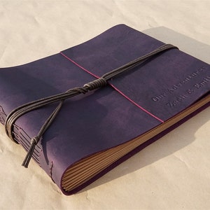 Álbum de fotos de cuero púrpura, álbum de recortes de cuero genuino, libro de visitas de boda personalizado, álbum de recortes de cuero retro, regalo de aniversario, regalo para ella