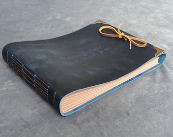 Personalized Leather Scrapbook Photo Album, Vintage Style Wedding Guest Book