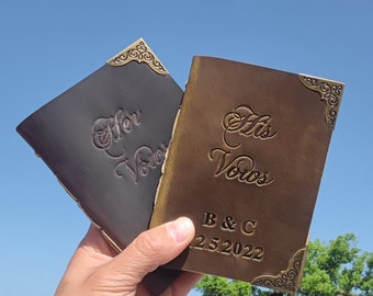 Personalized Leather Vow Books, His and Hers Keepsake, Custom Text