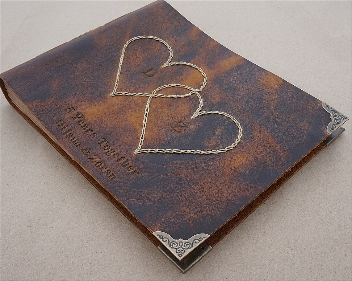 Personalized leather bound photo Album Brown leather wedding Etsy