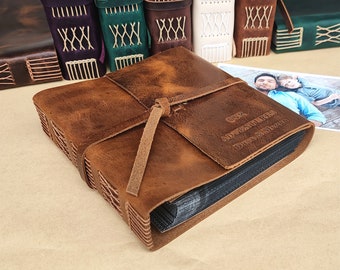 Personalized Leather Photo Album, Silp in Album for 100 4x6 photos, Refillable Album, Leather Binder, Gift ideas