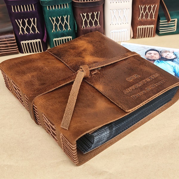 Personalized Genuine Leather Photo Album for 4x6 pictures, Ring Binder Style, Anniversary Gift