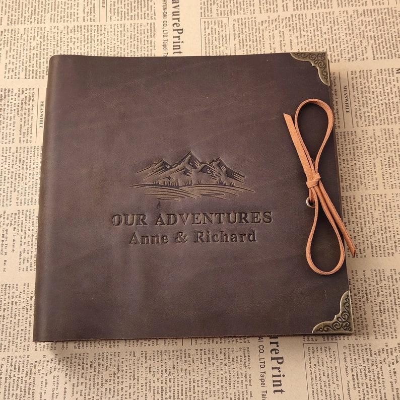 Our Adventure Book, Personalized Leather Photo Album, Slip in Scrapbook Album, Travel Album, Wedding Photo Album for 4x6 or 5x7 photos image 2