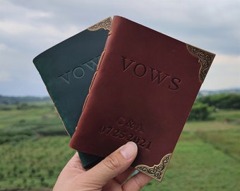 Libro de votos de cuero, juego de libros de votos matrimoniales personalizados de 2, recuerdo de votos matrimoniales personalizados. Regalo personalizado, votos de novia y novio