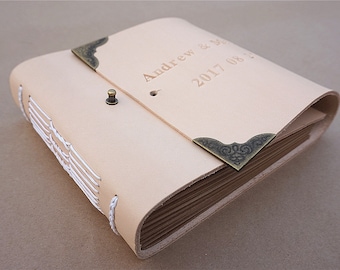 Personalized Leather Wedding Guest Book, Custom Journal Album