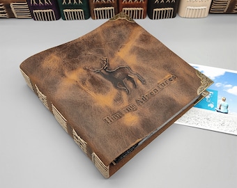 Personalized Leather Photo Album with Sleeves, hunting photo Book, Handmade Album with pockets, Vintage album, for 100 4x6 photos, gifts