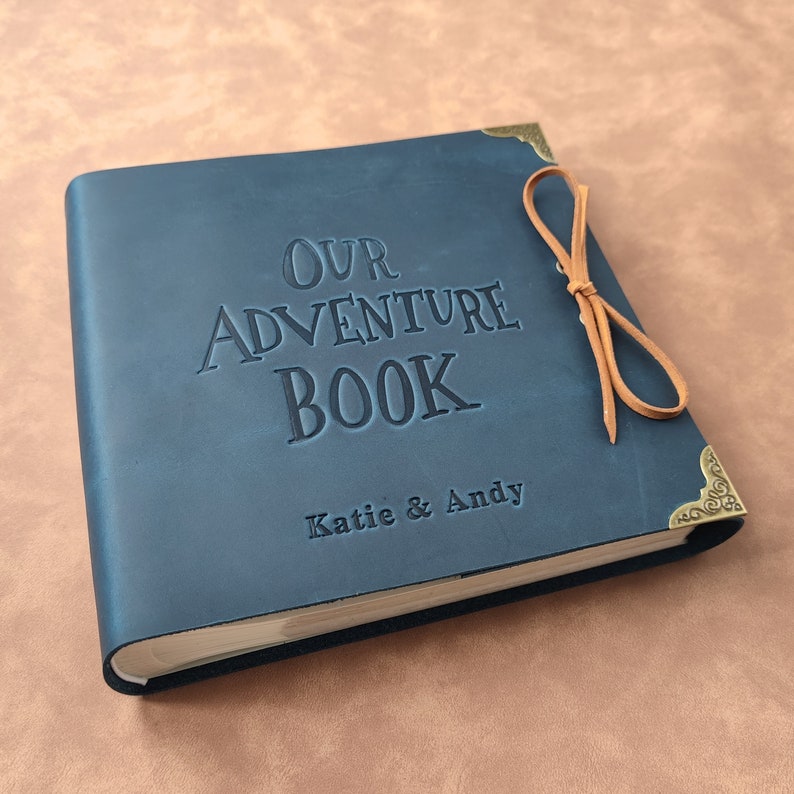 Personalized Leather Photo Album, Wedding Album with Sleeves, Custom Our Adventure Book image 1