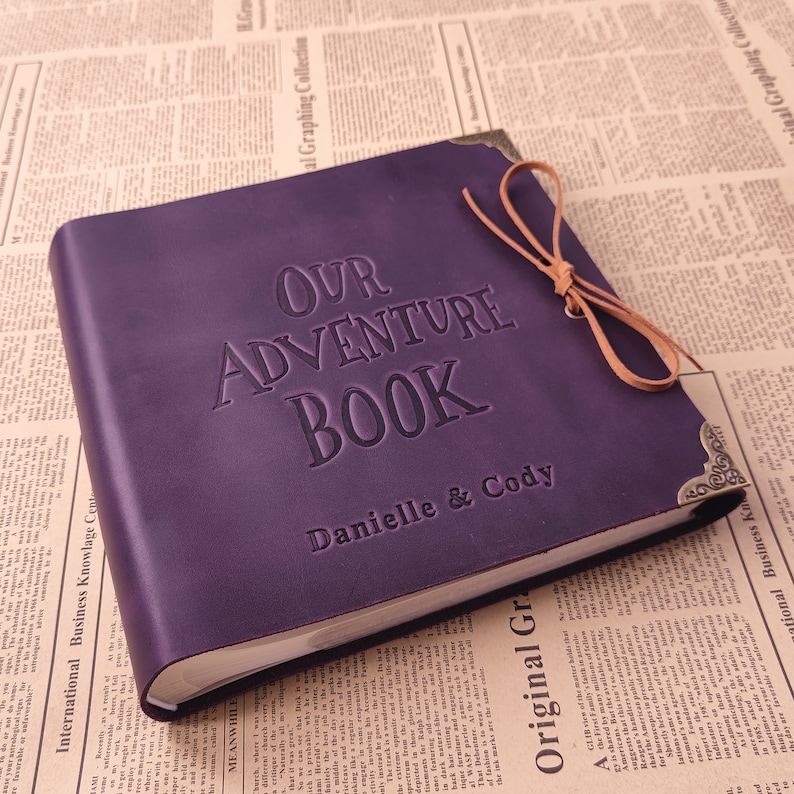 Personalized Leather Photo Album, Wedding Album with Sleeves, Custom Our Adventure Book image 4