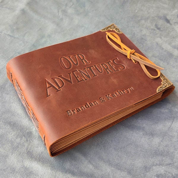 Our Adventures, Personalized Scrapbook Photo Album, Leather Wedding Album, Photo Guest Book, Gift for him her