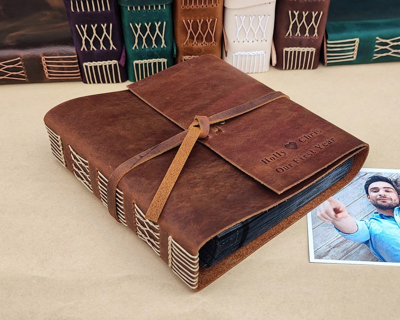Custom Leather Photo Album Personalized Album With Sleeves Etsy