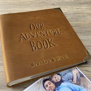 Personalized Our Adventure Book, Leather 4x6 Photo Album with Pockets, Anniversary Gift for Him and Her, 5x7 album option