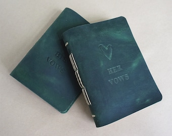 Custom Leather Wedding Vow Book, Embossed Names Journal