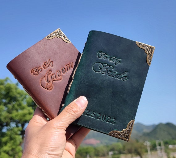 Personalized wedding vow books, Leather vows book, Our Vows, To my groom, to my bride, Customized His Her Vow Book
