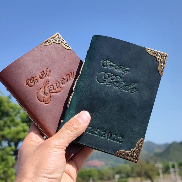 Personalized wedding vow books, Leather vows book, Our Vows, To my groom, to my bride, Customized His Her Vow Book