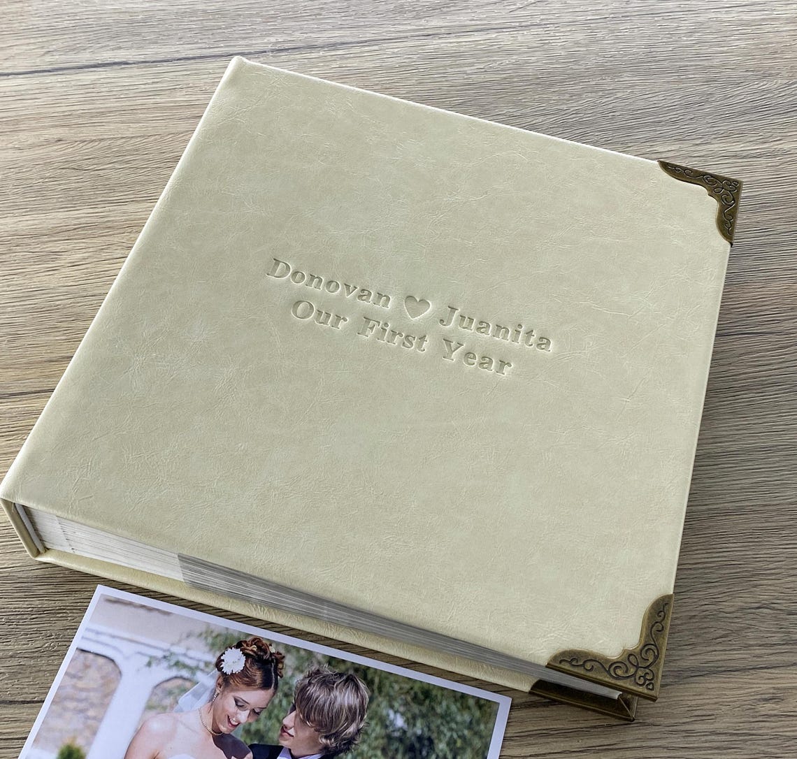 A green personalized photo album
