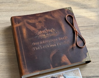 Personalized Our Adventure Book, Leather Photo Album with sleeves, for 4x6 or 5x7 photos