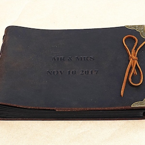 Personalized guest book, Wedding photo album, leather scrapbook album, leather adventure book, anniversary gift ideas, anniversary present image 2