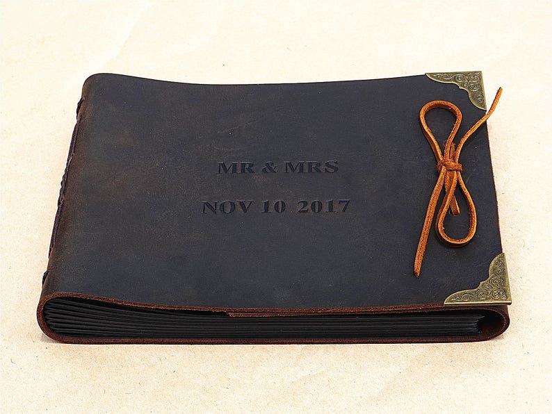 Personalized guest book, Wedding photo album, leather scrapbook album, leather adventure book, anniversary gift ideas, anniversary present image 2