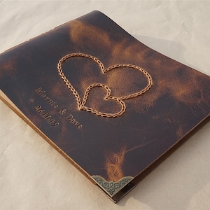 Custom Leather photo album, Personalized Leather Scrapbook Album, Memories Book, Vintage style Photo book, Hearts Photo Guest Book image 2