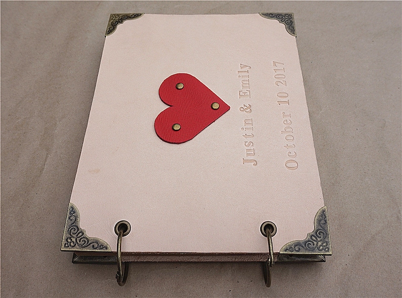 Wedding journal leather wedding journal personalized journal wedding guest book custom guest book red heart guest book leather guest book