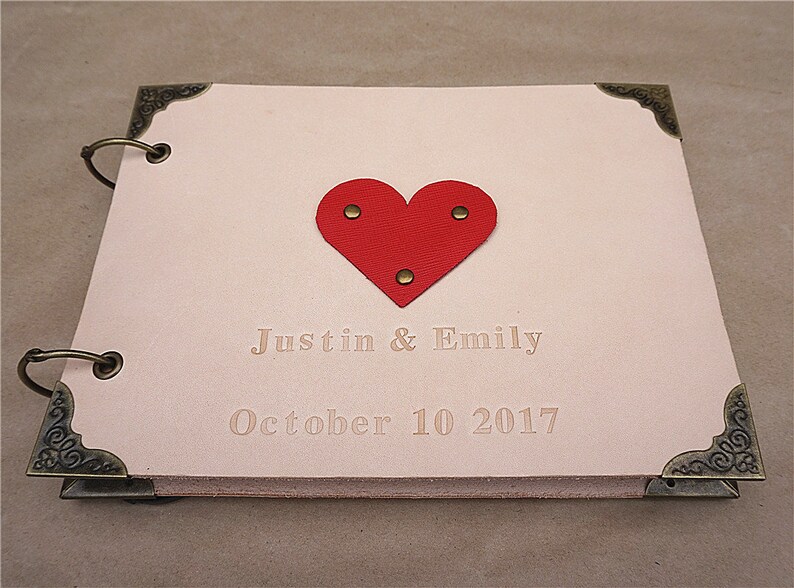 Wedding journal leather wedding journal personalized journal wedding guest book custom guest book red heart guest book leather guest book