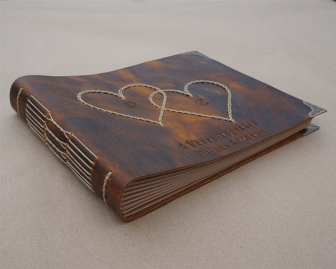 Personalized leather bound photo Album Brown leather wedding Etsy