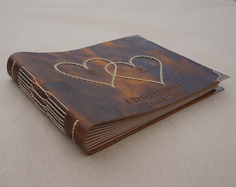 Personalized Leather Wedding Guest Book, Handmade Scrapbook Album