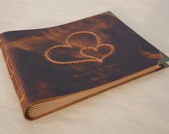 Custom Leather Photo Album, Personalized Wedding Guest Book, Vintage Style