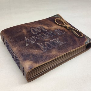 Leather Embossed Our Adventure Book, DIY Themed Scrapbook Photo Album, Wedding Guestbook with Your Name on leather cover