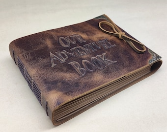 Álbum de fotos de cuero repujado, libro de aventuras personalizado