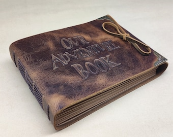 Leather Embossed Our Adventure Book, DIY Themed Scrapbook Photo Album, Wedding Guestbook with Your Name on leather cover