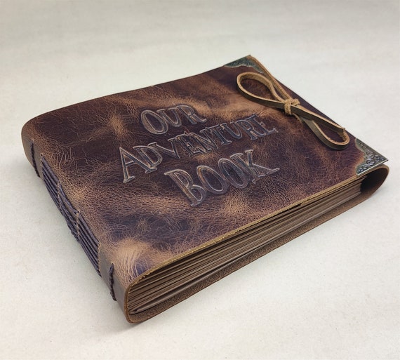 Leather Embossed Our Adventure Book, DIY Themed Scrapbook Photo Album,  Wedding Guestbook With Your Name on Leather Cover 