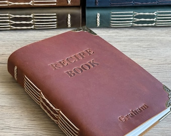 Diario de recetas de cuero, libro de recetas auténtico, recetas familiares personalizadas, regalo de inauguración de la casa para ella y para él, regalo para mamá y papá