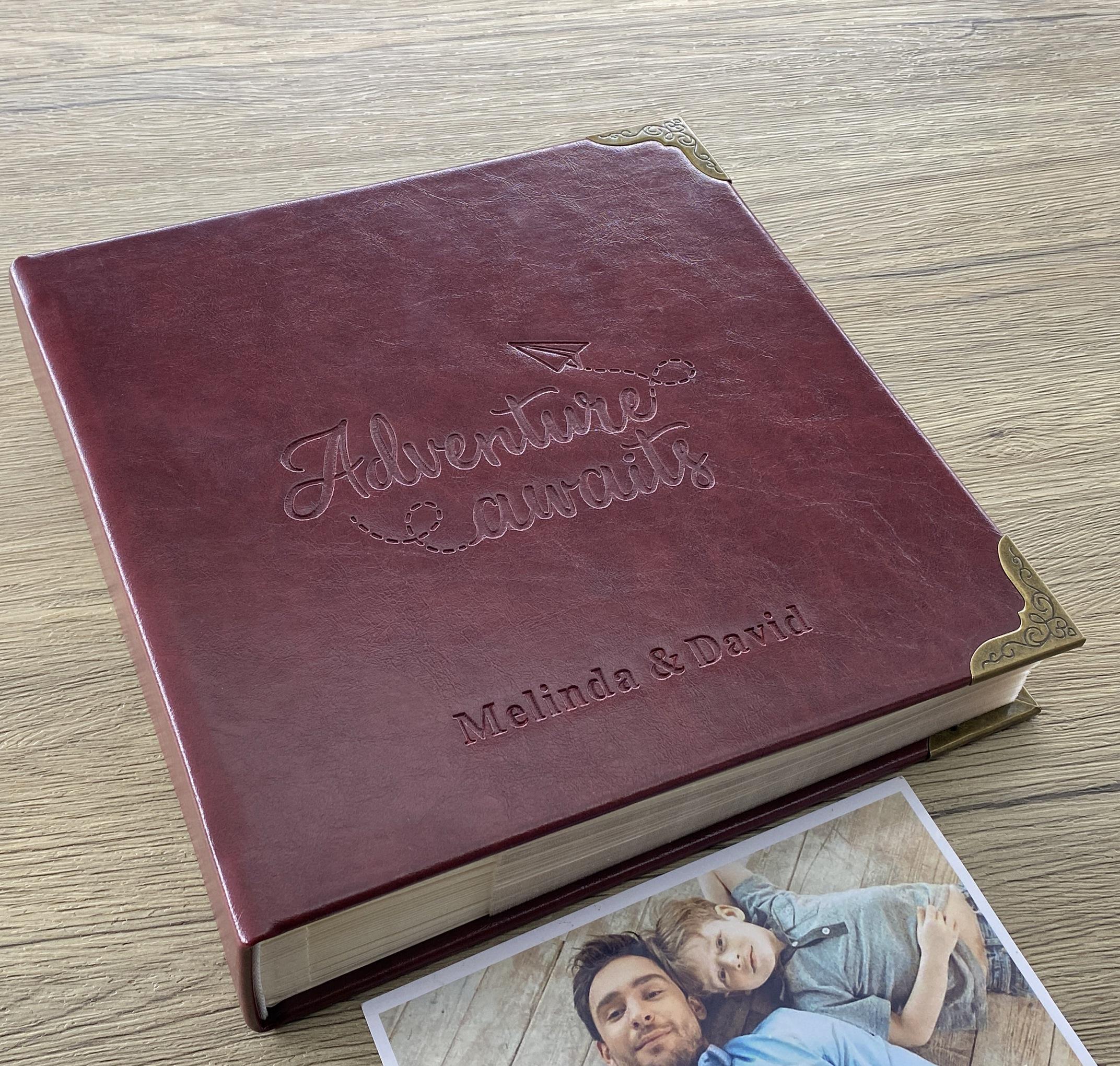 Adventure Awaits, Personalized Photo Album, Scrapbook Album with paper page and plastic sleeves, Unique Photo Journal for 4x6 Photos