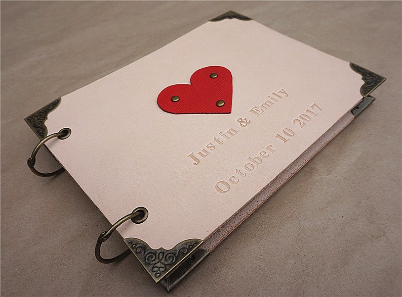 Wedding journal leather wedding journal personalized journal wedding guest book custom guest book red heart guest book leather guest book