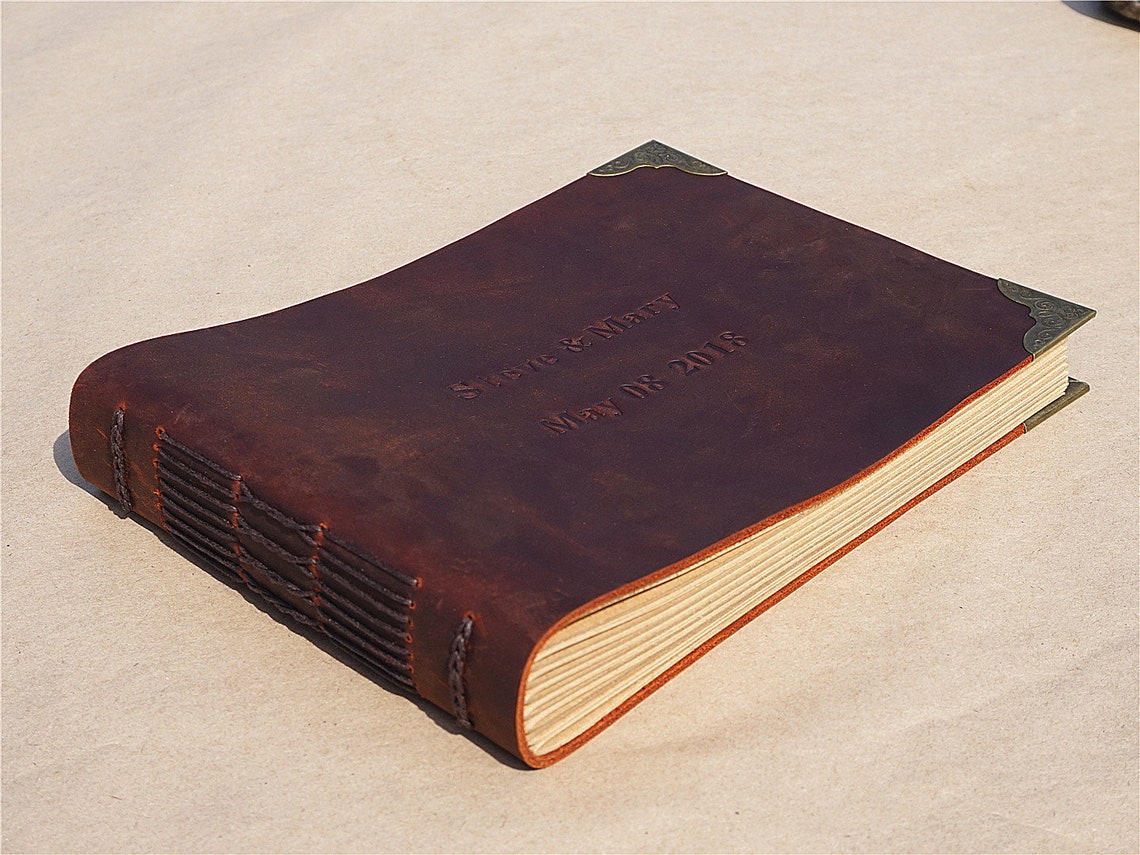 Handmade leather wedding guest book Personalized wedding Etsy