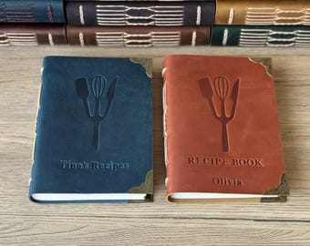 Leather Recipe Book Personalized Cookbook Notebook, Family Recipes, Gift for mom and Dad