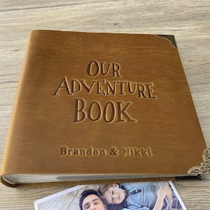 Our Adventure Book, Genuine Leather Photo Album with sleeves, Personalized Anniversary Gift for Couple, Fantastic Gifts for Her and Him
