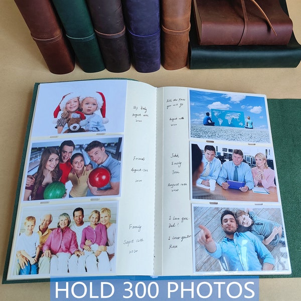 Personalized Leather Photo Album With Sleeves, Custom Slip in Photo Book, Unique Photo Guest Book, 6 Colors Available, For 4x6 or 5x7 photos