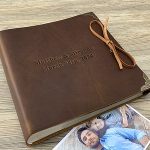High Quality Leather Slip-in Photo Album with Personalized names. Holds 100 / 200 / 300 6x4 inch / 10x15cm Photos. 9 colour choices.