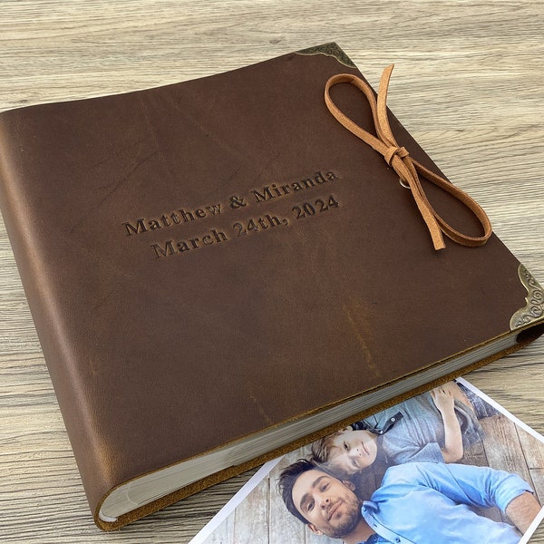 High Quality Leather Slip-in Photo Album with Personalized names. Holds 100 / 200 / 300 6x4 inch / 10x15cm Photos. 9 colour choices.