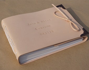 Custom Leather Wedding Guest Book, Personalized Engraved Album